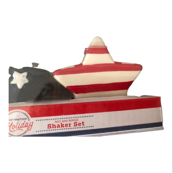Patriotic Americana Stars & Stripes star spangled banner salt & pepper set new - Picture 6 of 10